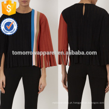 Preto Stripe Knit Panels Franjas Top Fabricação Atacado Moda Feminina Vestuário (TA4050B)